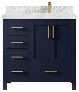 Malibu 36 Right Offset Bath Vanity in Navy Blue 2" Carrara Marble