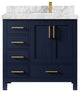 Malibu 36 Right Offset Bath Vanity in Navy Blue 2" Carrara Marble