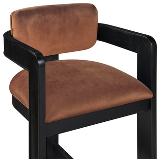 Sacha Upholstered Bar and Counter Stool, Cognac, Velvet, Black