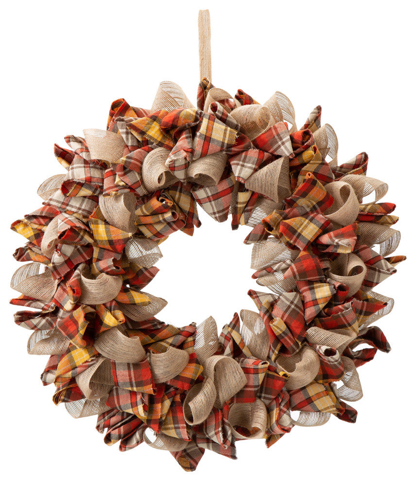 18.5"D Fall Fabric Plaid Wreath