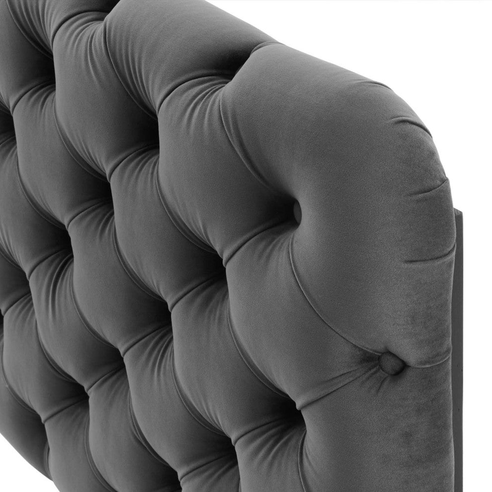Tufted Headboard, Twin Size, Velvet, Dark Gray, Modern Contemporary