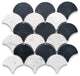 Carrara White Nero Marquina Black Marble Fish Scale Fan Mosaic Tile, 1 sheet