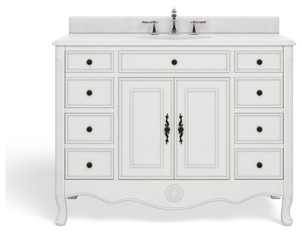 Sadie Bathroom Vanity, Antique White, 46.5", Single Sink, Freestanding