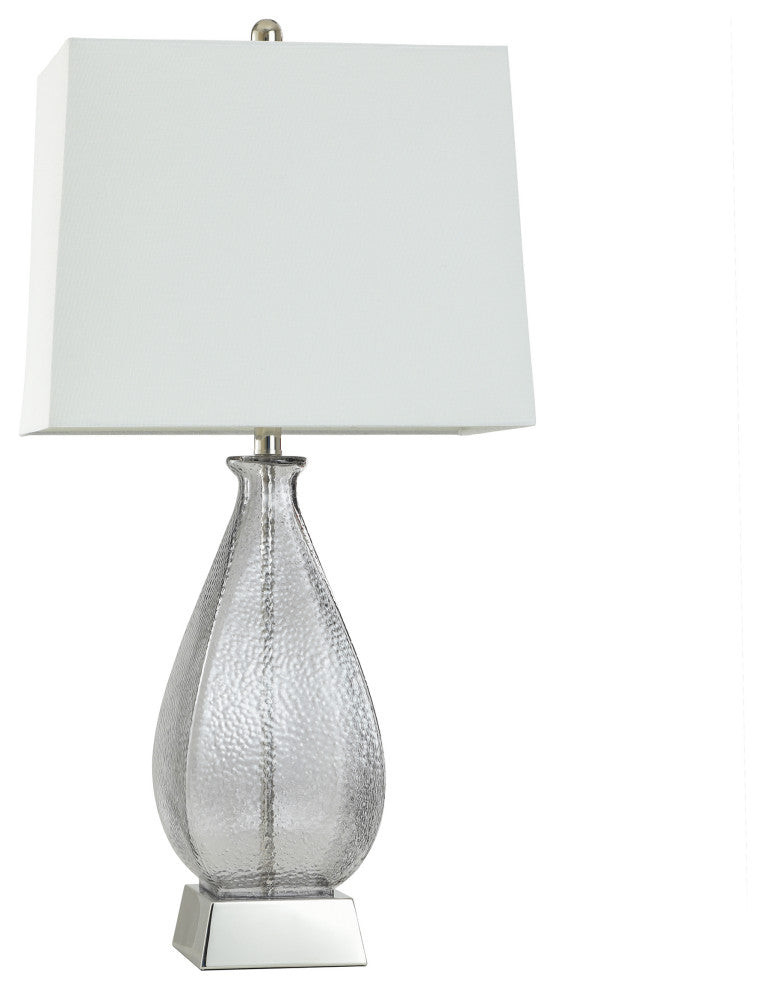 Dimpled Table Lamp Colored Glass, Aged Brass Accents White Shade, Grey