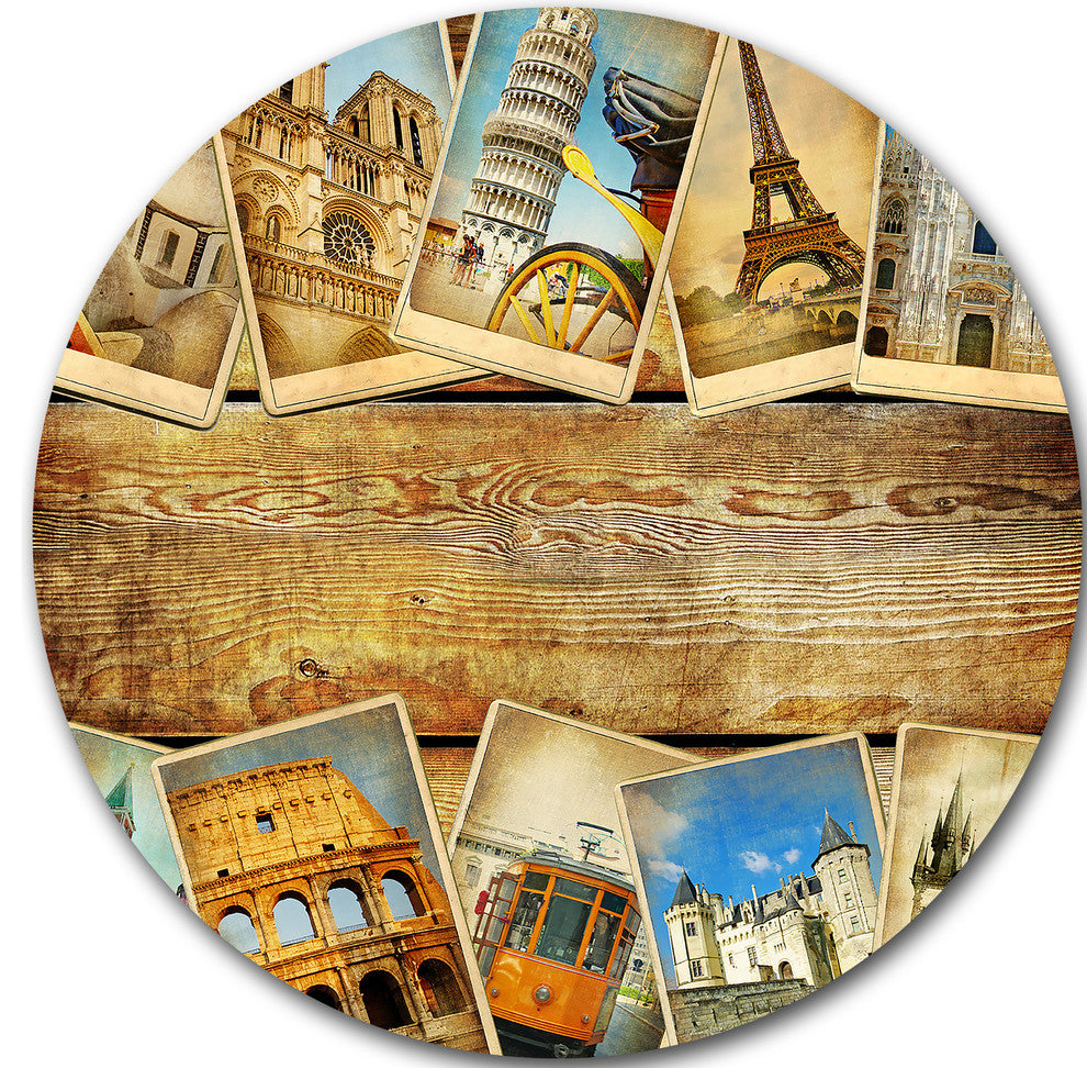 Vintage Collage Cards, Contemporary Round Wall Art, 36"