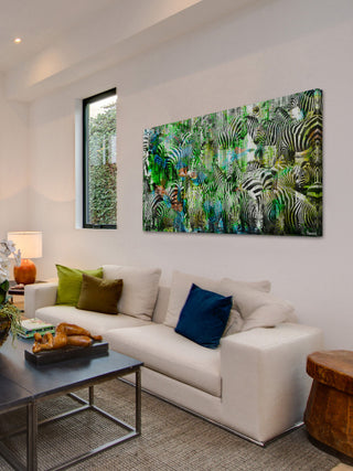 "Green Zebras" Print on Canvas, 45"x22.5"