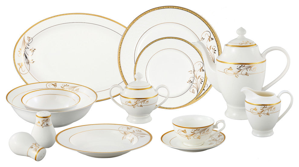 Bone China 57 Piece Floral Design Dinnerware Set by Lorren Home Trends