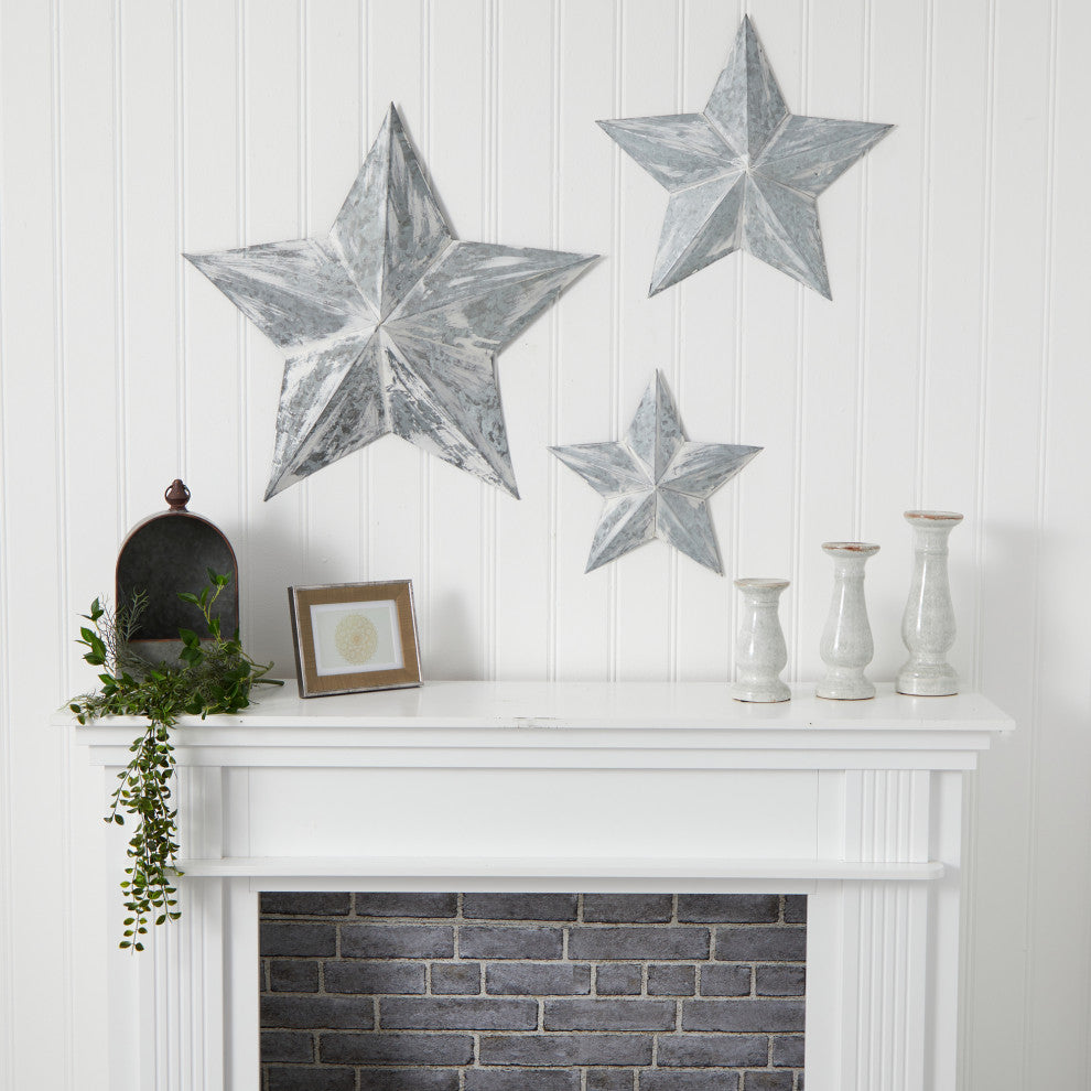16", 22" and 28" Farmhouse Stars Wall Decoration, Set of 3