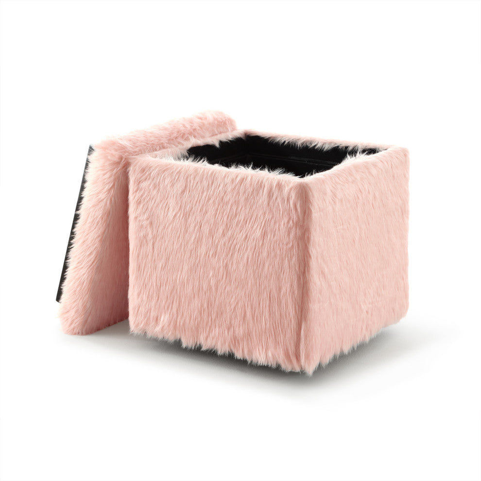 Daisy Faux Fur Ottoman, Blush Pink