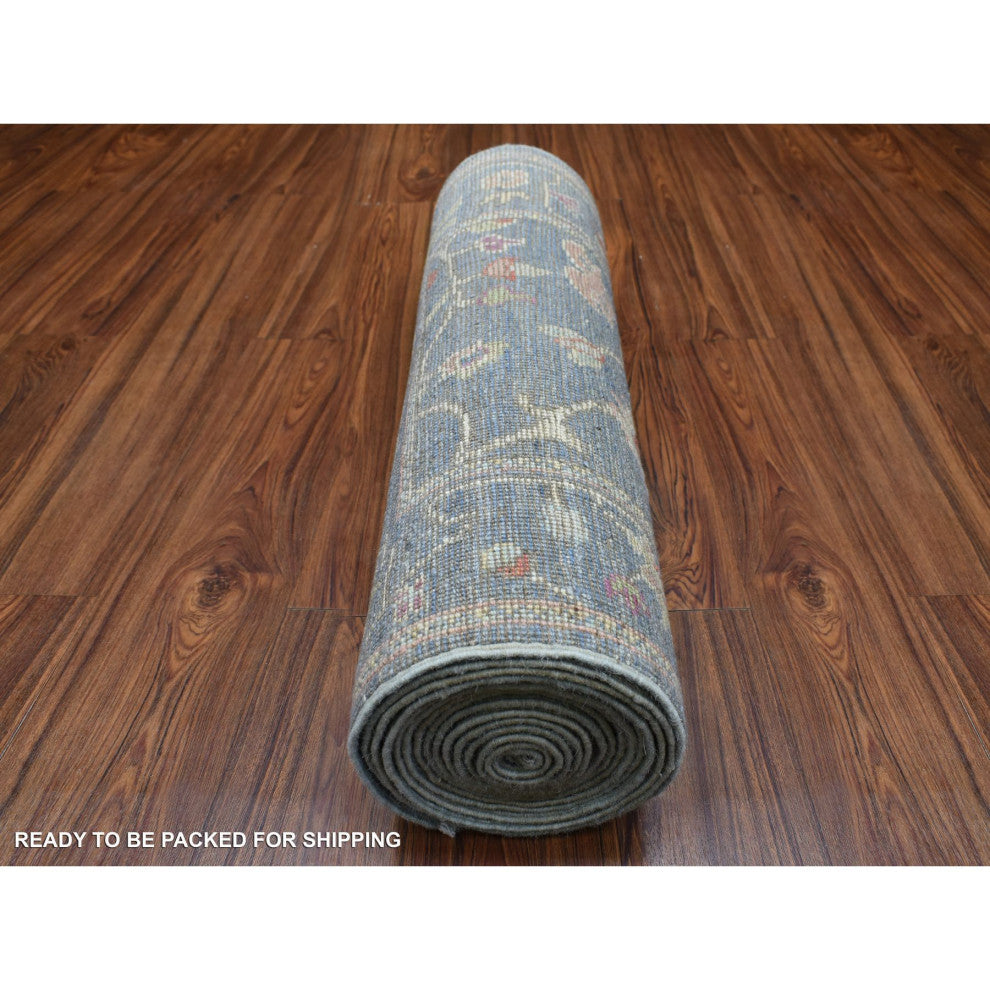 Deim Blue Hand Knotted Angora Oushak XL Runner Soft Afghan Wool Rug 2'6" x 19'2"