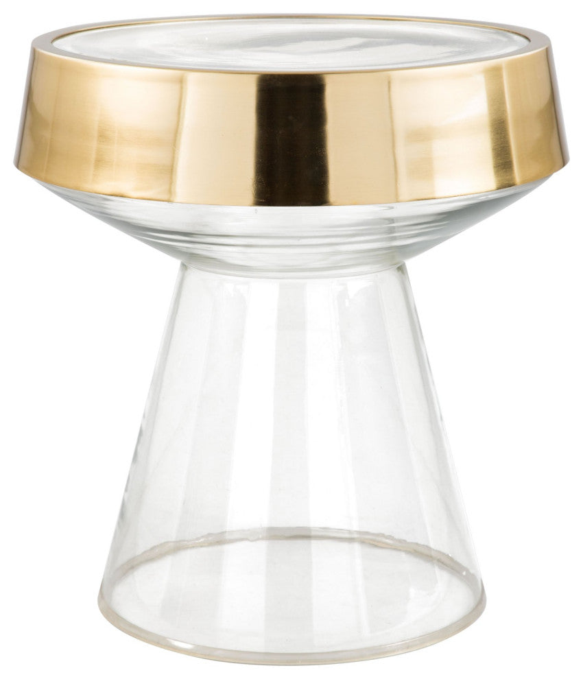 Sofa Side Table, Round, Glass, Metal, Clear, Gold, Lounge Lobby Hospitality