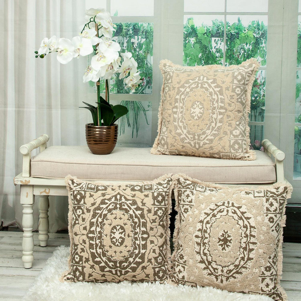 Parkland Collection Abu Beige Throw Pillow, Square, Beige/Brown