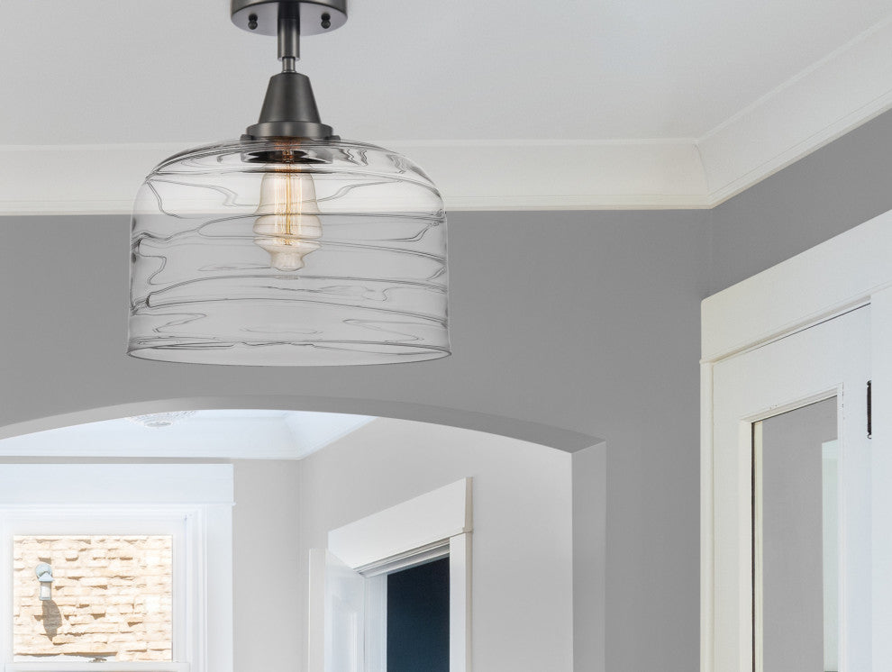 Caden X-Large Bell Flush Mount, Matte Black, Clear Deco Swirl