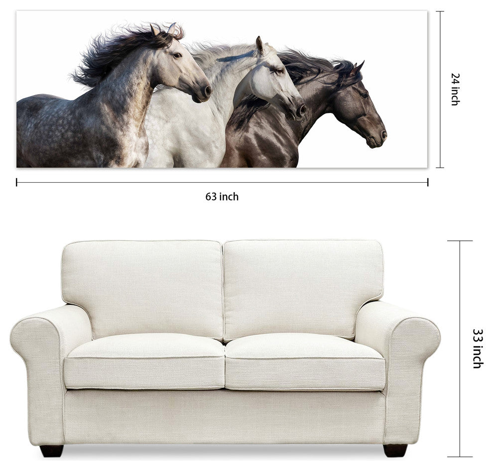 Horse Glass Wall Art Frameless Free Floating Tempered Glass Print, 24" x 63"