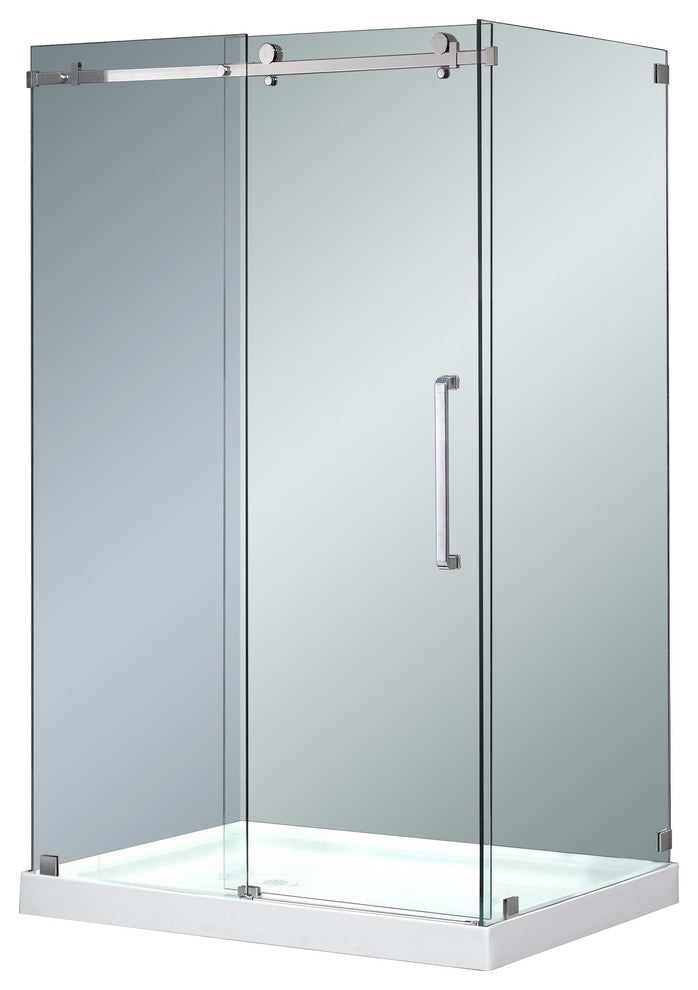 Moselle 48"x35" Frameless Sliding Shower Enclosure w/ Left Base, Stainless