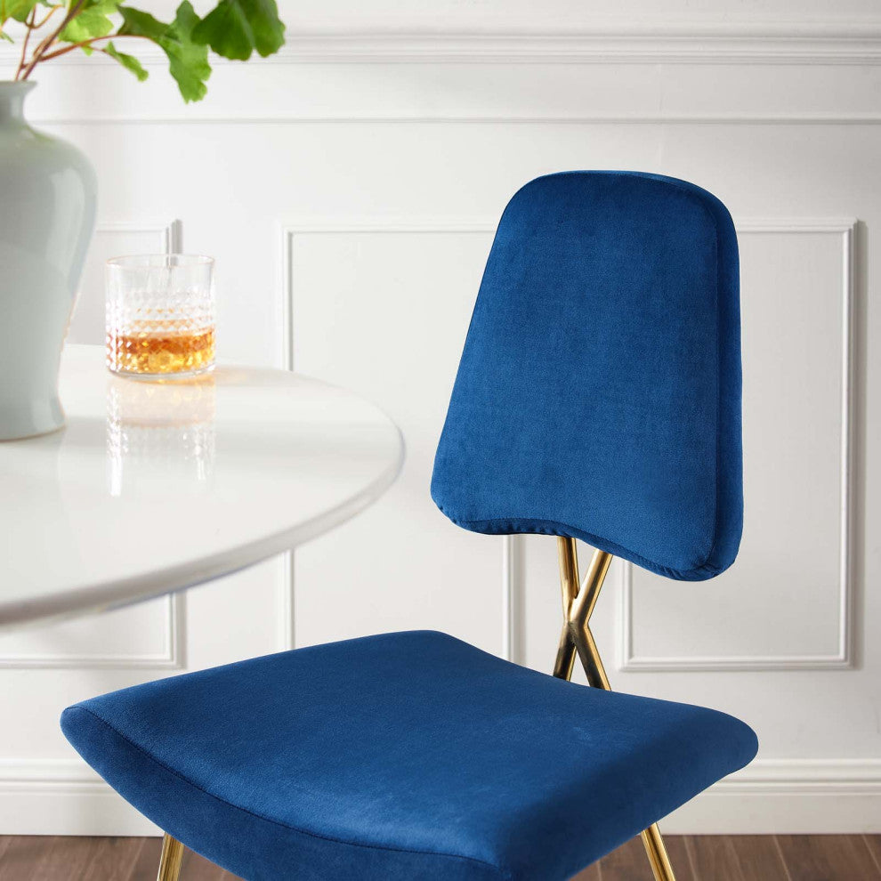 Bar Stool Chair Barstool, Velvet, Metal, Blue Navy, Modern, Bar Pub Cafe Bistro