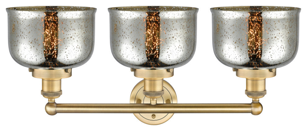 Edison Large Bell 3-Light 25" Vanity Light, Brushed Brass Finish, Mercury Shade