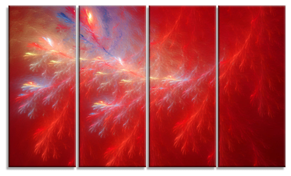 Mystic Red Thunder Sky, Abstract Canvas Art Print, 48"x28", 4 Panels
