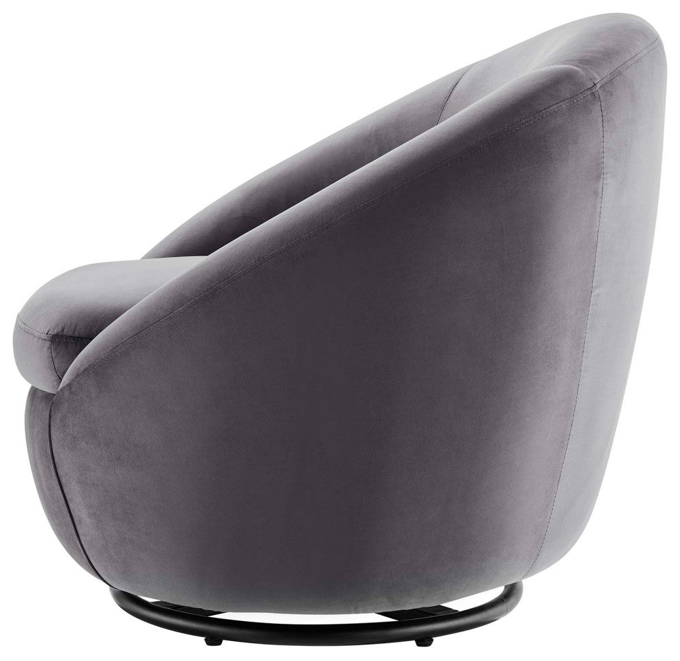 Armchair Swivel Accent Chair, Black Gray, Velvet, Modern, Cafe Hospitality
