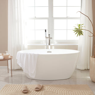 Vanity Art 55"x32" Acrylic Freestanding Soaking Bathtub, White/Classic Chrome