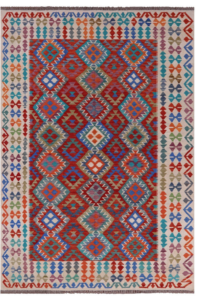 6' 7" X 9' 9" Reversible Flat Weave Kilim Wool On Wool Rug - Q12549