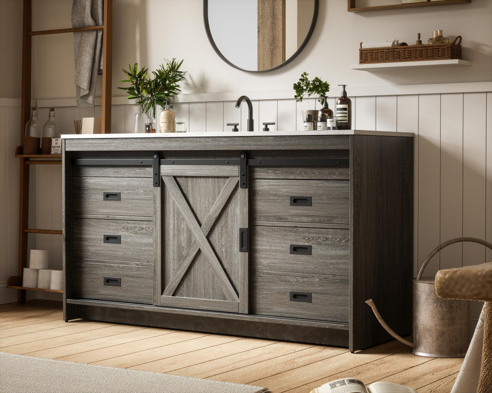 Home Living 60" Single Bathroom Vanity, Rustic Grey