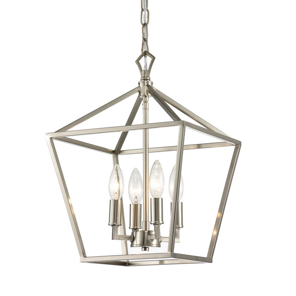 4-Light Brushed Nickel Lantern Pendant Chandelier 12 in.