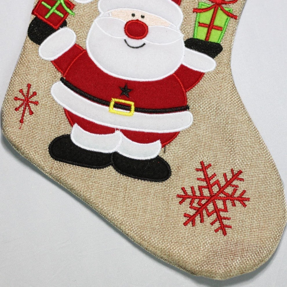 16" Burlap "Merry Christmas" Santa Claus Embroidered Christmas Stocking