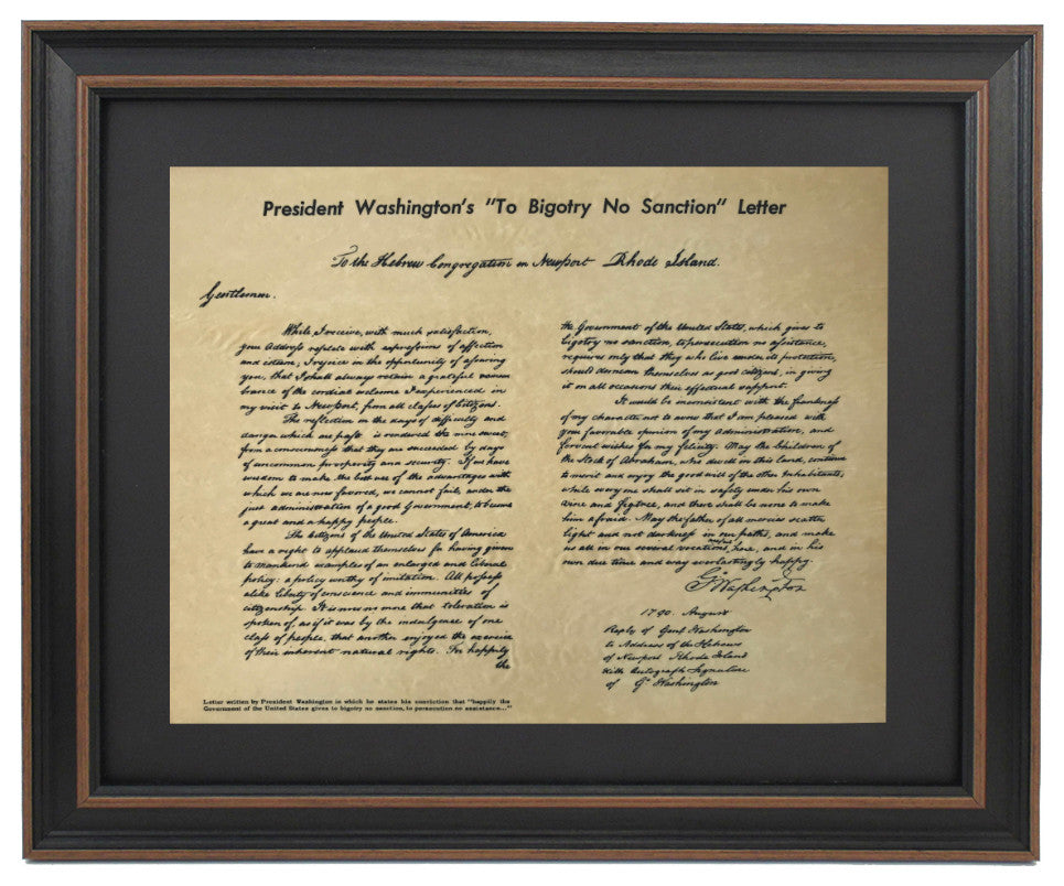 Framed President Washington's "To Bigotry No Sanction" Letter 1790