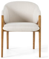 Modrest Lunde Cream Fabric, Vegan Leather & Walnut Arm Dining Chair