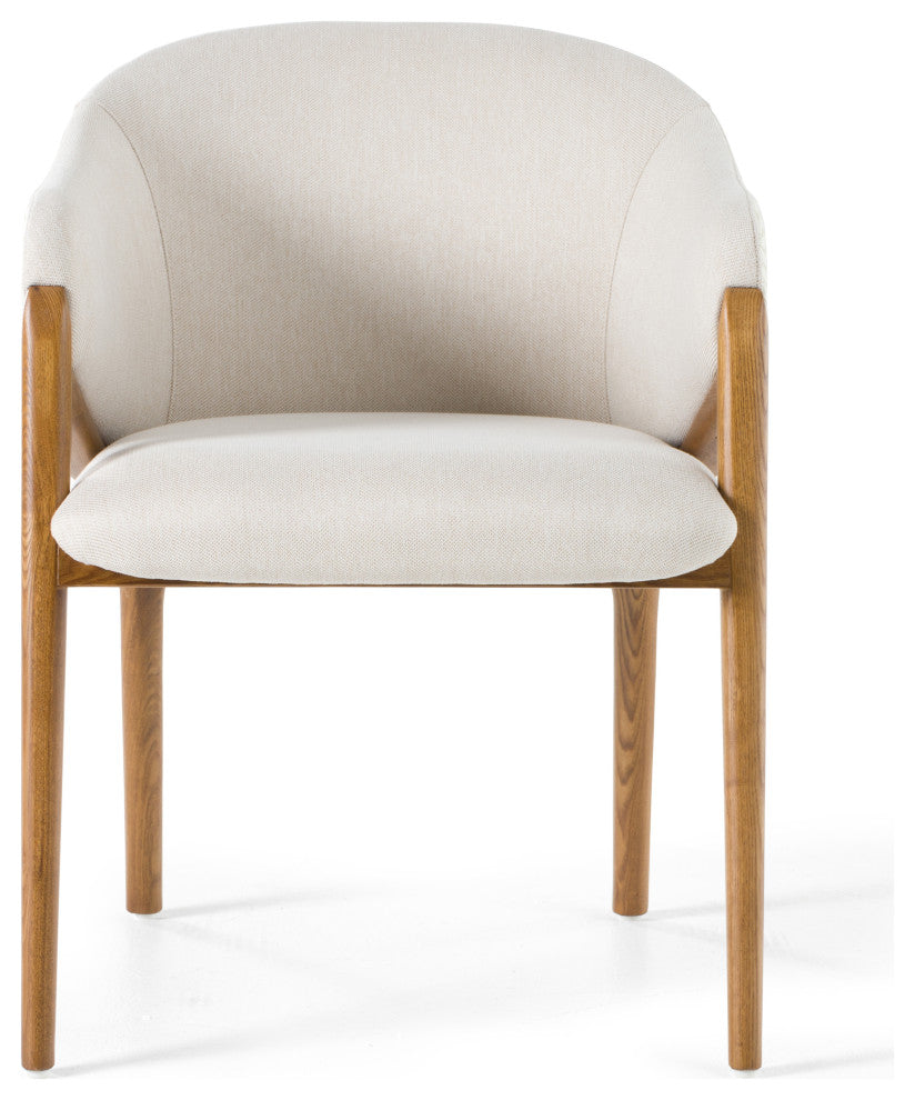 Modrest Lunde Cream Fabric, Vegan Leather & Walnut Arm Dining Chair