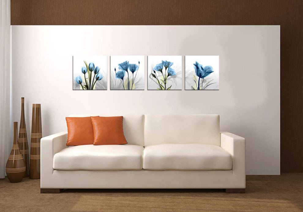 4 Panel Elegant Tulip Flower Canvas Print Wall Art Paintings For Dining Room