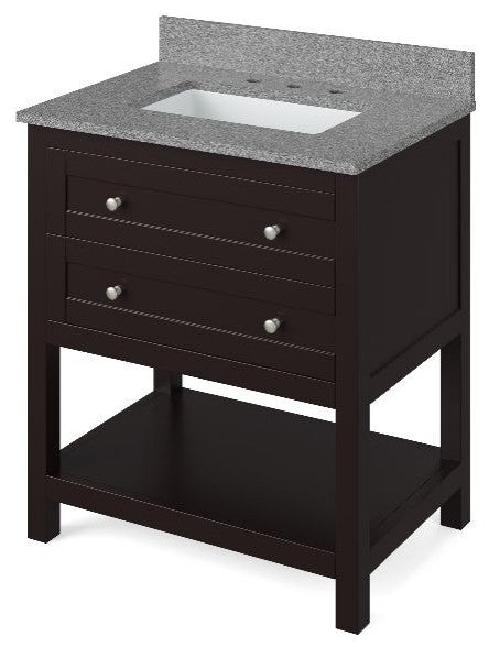 Astoria Transitional 30" Espresso Vanity, Steel Grey Cultured Marble Vanity Top