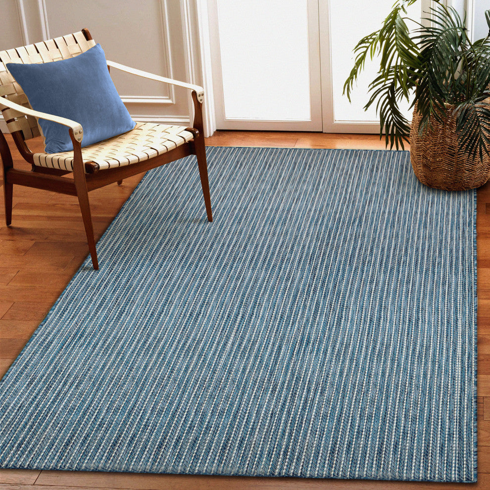 Carmel Texture Stripe Indoor/Outdoor Rug, Navy, 3'3"x4'11"