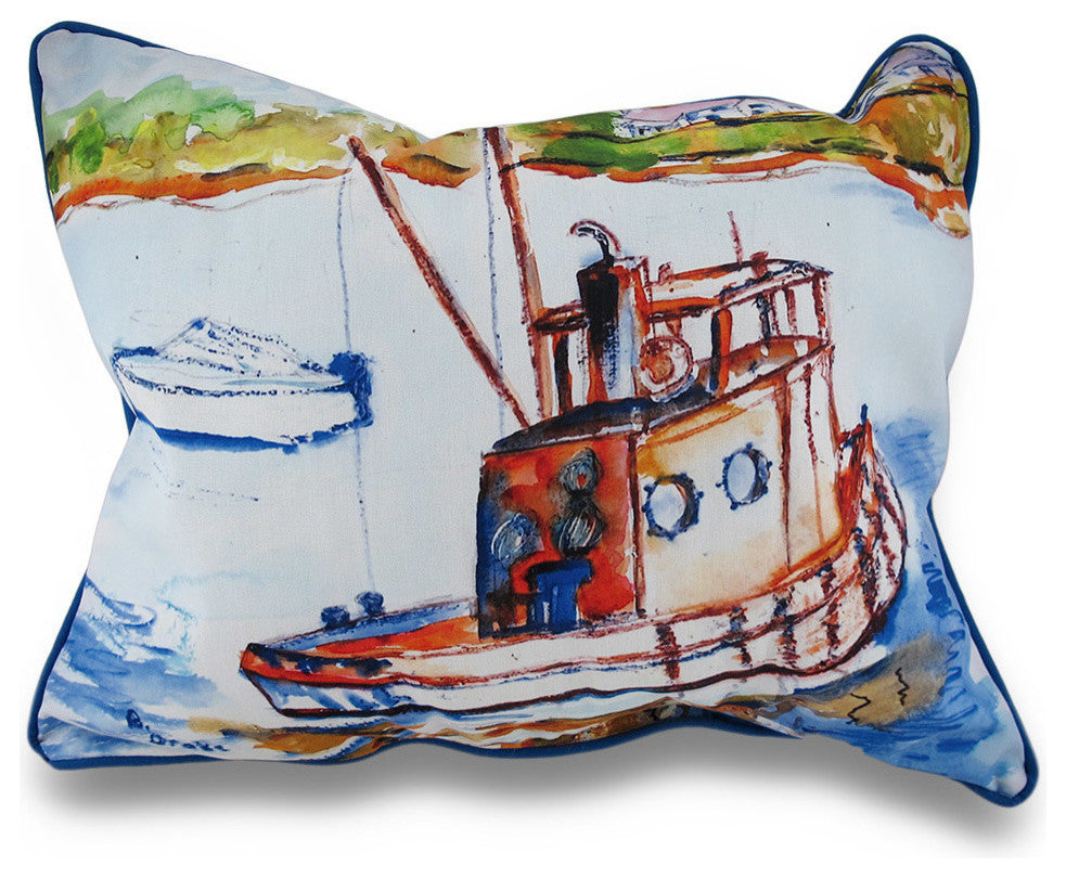 Betsy Drake Rusty Boat Fishing Vessel Decorative Throw Pillow 16X20