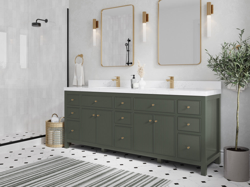 Sonoma 84" Double Sink Bath Vanity in Pewter Green, 2" Calacatta Sienna