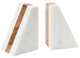 Marble Geometric Bookends with Wood Inlay, White