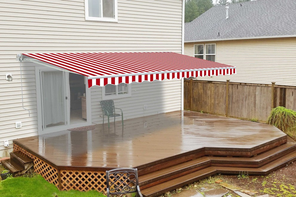 Aleko Retractable Awning, 13'x10', Red/White Stripes