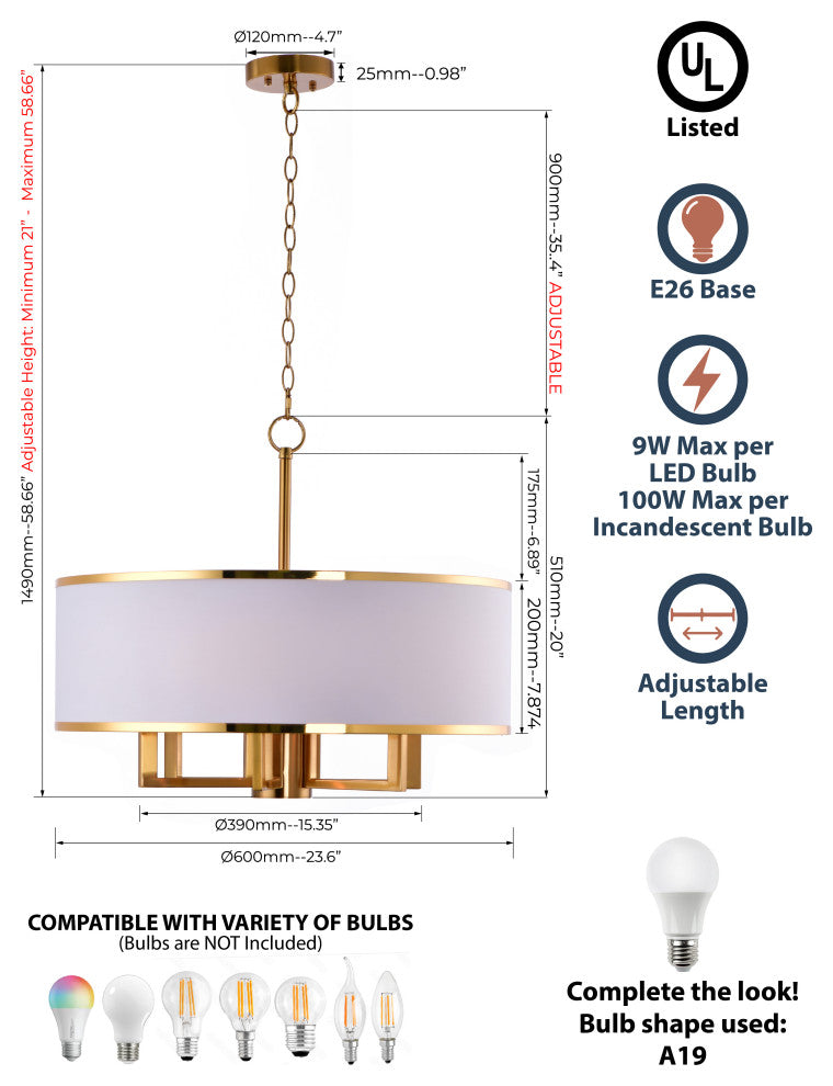 Lazzur Vesle 6 Light 24" Satin Gold Pendant