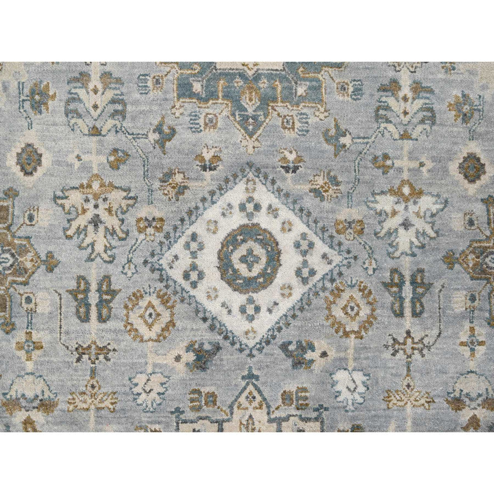 Lavender Gray With Ivory Hand Knotted Karajeh Design Wool Rug 12'2"x17'11"