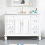 Solid Wood Bathroom Vanity with Quartz Top and cUPC Certified Sink, White, 48 Inch