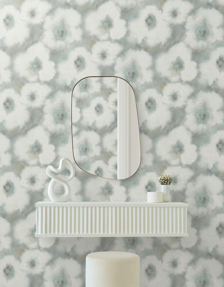 Aqua Blended Floral Wallpaper