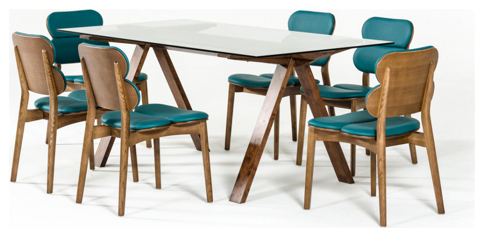 HomeRoots 30" Walnut Wood and Glass Dining Table