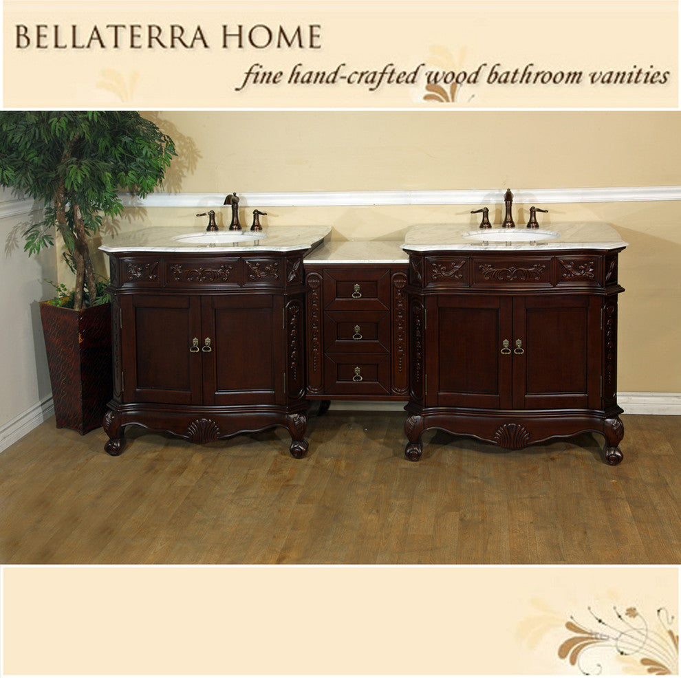 Ashby White Double Vanity, Walnut With Marble Vanity Top, Cream