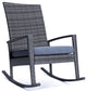 LeisureMod Duval Outdoor Wicker Rocking Chairs With Cushion, Charcoal Blue
