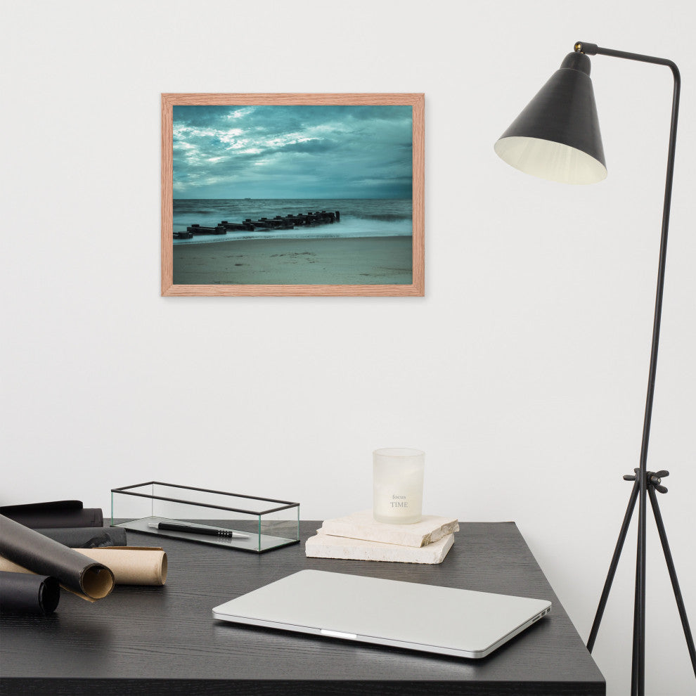 Blue Morning at Rehoboth Coastal Landscape Framed Photo Paper Wall Art Prints, Red Oak, 12" X 16"