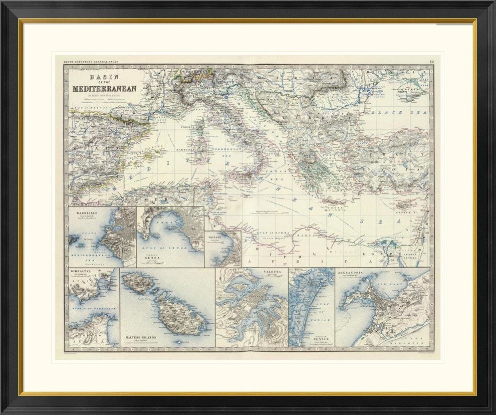 "Mediterranean Basin, 1861"  by Alexander Keith Johnston, 46x39"