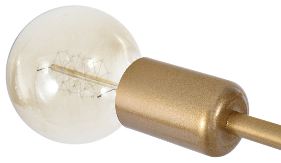 Modern Mid-century 6 Light Sputnik Linear Semi Flush Mount, Brass