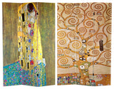 6' Tall Double Sided Works of Klimt Room Divider, The Kiss/Tree of Life
