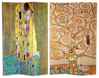 6' Tall Double Sided Works of Klimt Room Divider, The Kiss/Tree of Life